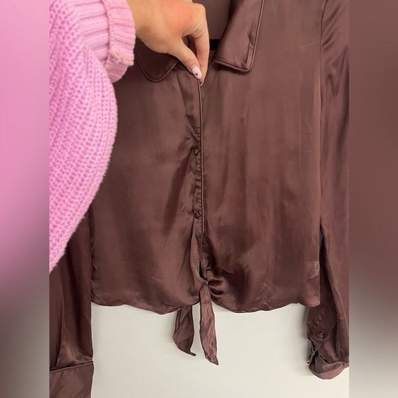 Wilfred Chocolate Brown Tie-Front Blouse - Picture 4 of 6